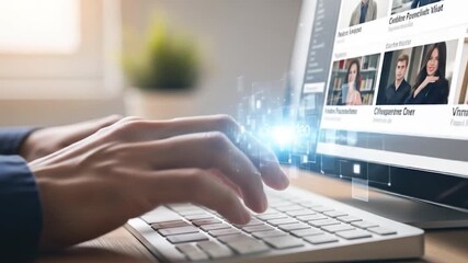 Searching Online Video Content: Hands Typing on Laptop, Digital Interface