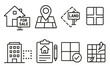 © Stephany - Real estate and land management outline icons set. Property for sale, land plot zoning, and building construction concepts. Vector graphic elements for housing and development.