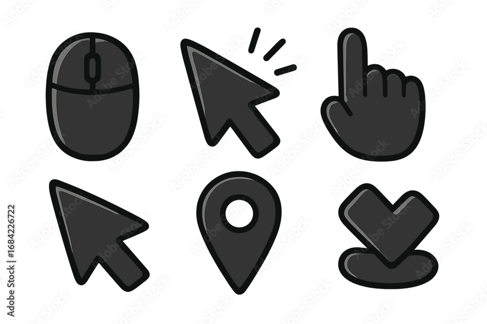Cursor and mouse pointer icon set. Cartoon vector collection of click ...