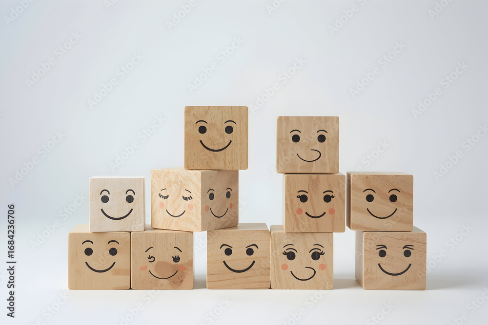 Smiling blocks create a playful and engaging composition perfect for ...