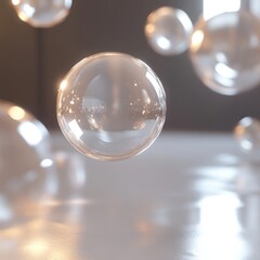 Wall Mural - Floating transparent spheres reflecting light.