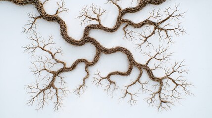 Branching tree roots against white background