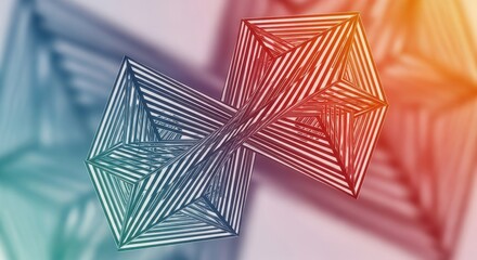 Stripped Abstract Three Dimensional Geometric Shape with Blended Background