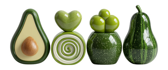 Isolated Green Decorative Objects on Transparent Background for Creative Use