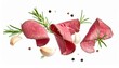 © Sunshine - High-quality image of roast beef slices with rosemary, garlic, and peppercorns, perfect for culinary and food-related projects.