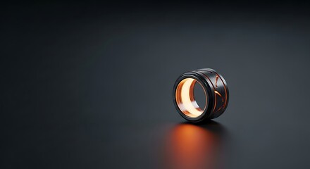 Abstract glowing torus object in dark studio setting showing modern design style with orange lighting and subtle