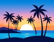 © MdRakibul - Silhouette art design of sea on sunset time and palm trees, vector illustration
