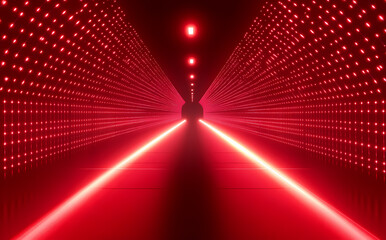 Wall Mural - abstract red neon tunnel with silhouette figure