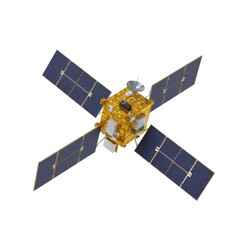 scientific space satellite with solar panels and communication equipment