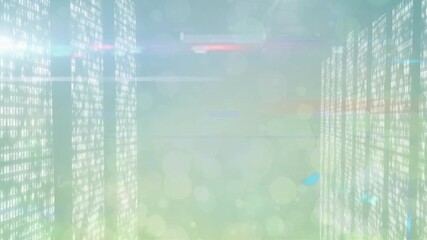 Wall Mural - animation of lights over data processing on green digital space
