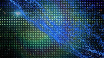 Wall Mural - animation of dust and blue glitter moving over background with lights