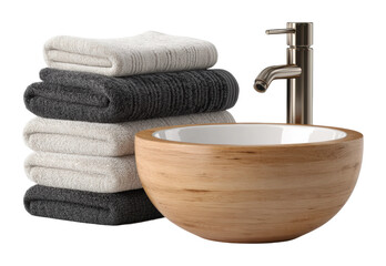 Stylish bathroom setup towels and sink in cozy environment isolated on transparent background