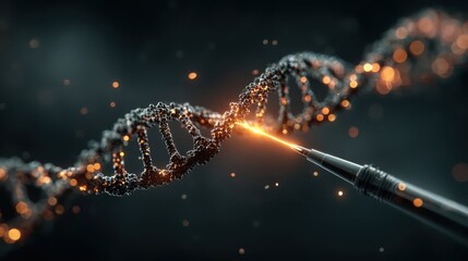 Wall Mural - Futuristic Editing of Glowing DNA Strand with Precision Tool
