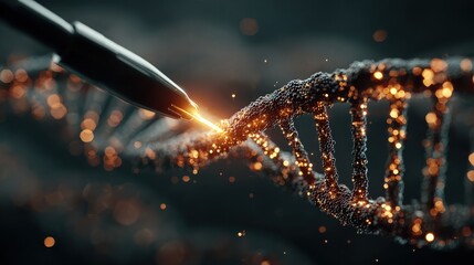 Wall Mural - Futuristic Manipulation of Glowing DNA Strand in Sci-Fi Concept