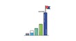 © Buckley - Ascending to Success: A minimalist representation of a bar graph, showing upward progress towards a red flag, symbolizing the achievement of goals, with the word Success atop the final bar.