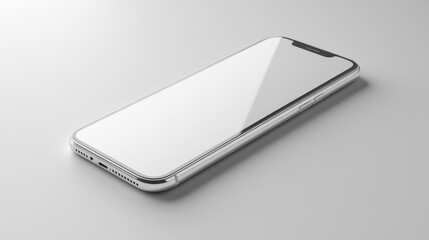 A modern smartphone rests on a smooth white surface, emphasizing its minimalist design.