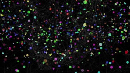Wall Mural - animation of colorful dots and connections on black background