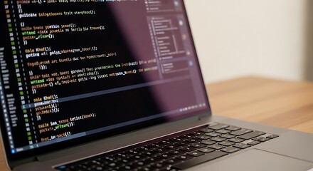 Close-up of a laptop screen displaying lines of code, suggesting programming or coding activity.