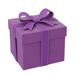 Wall Mural - Purple gift box with ribbon isolated on transparent background