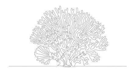 Elegant continuous line drawing of a sea coral structure underwater world life