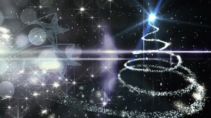 Wall Mural - animation of snow falling at christmas over light spots