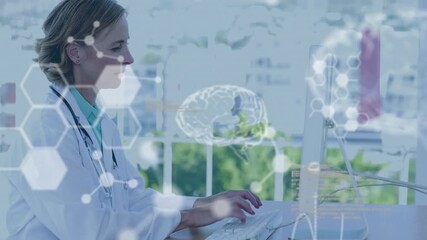 Wall Mural - animation of science data processing over caucasian male doctor