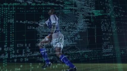 Wall Mural - animation of data processing over african american football player on football pitch