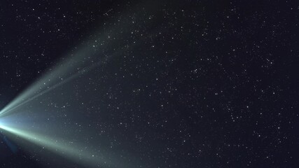 Wall Mural - digital animation of spot of light and white particles against copy space on black background