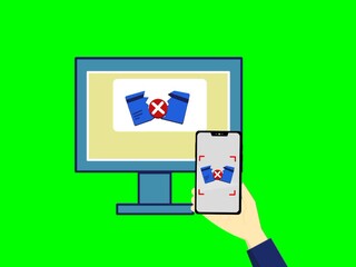 Wall Mural - Payment failed or error notification animation on smartphone and computer screen. Digital alert message interface. Online transaction decline concept. 