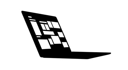black silhouette laptop, modern technology, digital device, screen display, simple icon