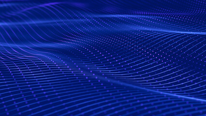 Wall Mural - Beautiful curved wave on a dark background. Digital technology background. Concept of network. 3D