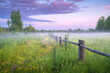 © alexugalek - Misty Field with Wooden Fence at Dawn