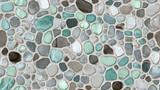 Seamless coastal mosaic with smooth pebble stones in driftwood grey and sea green tones for natural decorative surfaces