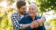 © Aminul - Loving grandson embracing his grandfather outdoors creating a heartwarming moment of connection and joy sharing smiles and affection in a natural setting filled with sunlight