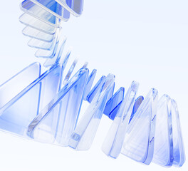 Wall Mural - blue glass 3d background. crystal glossy triangle plates with spiral curve wave effect. abstract geo
