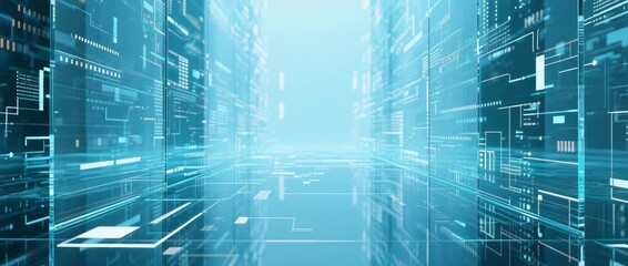 Abstract blue background illustrating a futuristic binary code pattern that represents digital technology, data, and information communication