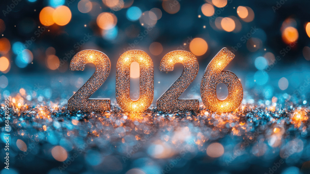 Golden shiny Happy New Year 2026 lettering animation with sparkling ...