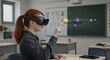 © Bayu Setiadi - Modern classroom scene with student using AR headset to explore solar system model, educational technology feel.