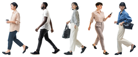 Wall Mural - PNG Diverse people walking confidently, element set on transparent background