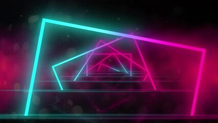 Wall Mural - animation of neon squares rotating in red and black digital space