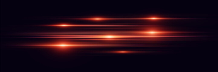 Wall Mural - red abstract neon lines of light. speed ​​of horizontal rays.