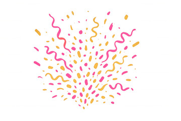 Vibrant confetti exploding in pink and yellow, spreading joyful party energy across transparent backdrop with dynamic celebration vibes