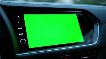 Sleek Car Interior with Advanced Infotainment System Featuring a Chroma Key Green Screen Display