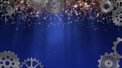 Wall Mural - animation of cogs over light spots on blue background