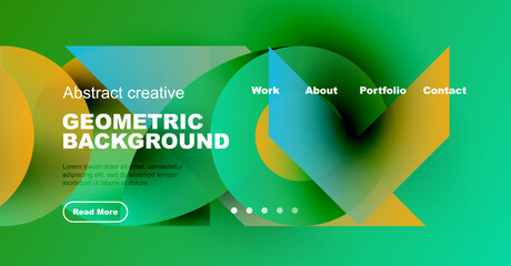 Wall Mural - Modern website header design. Vibrant green, yellow shapes overlap text, navigation links present. Clean, professional aesthetic.