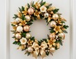 © wpw - a sophisticated christmas wreath in cream champagne and gold tones styled with elegant ribbons designed for a luxury holiday home glowing with warm refined festive seasonal beauty.