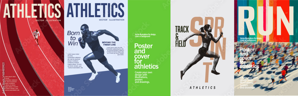 Dynamic vector posters for athletics and running. Modern sports design ...