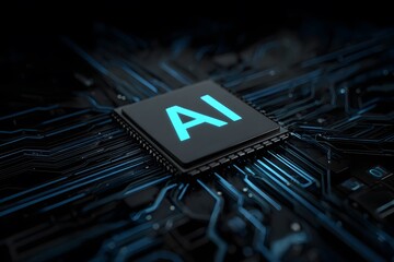 Wall Mural - Abstract logo of an artificial intelligence chip with the inscription AI on it,