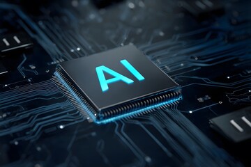 Wall Mural - Abstract logo of an artificial intelligence chip with the inscription AI on it,