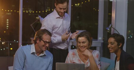 Wall Mural - animation of financial data processing over diverse business people